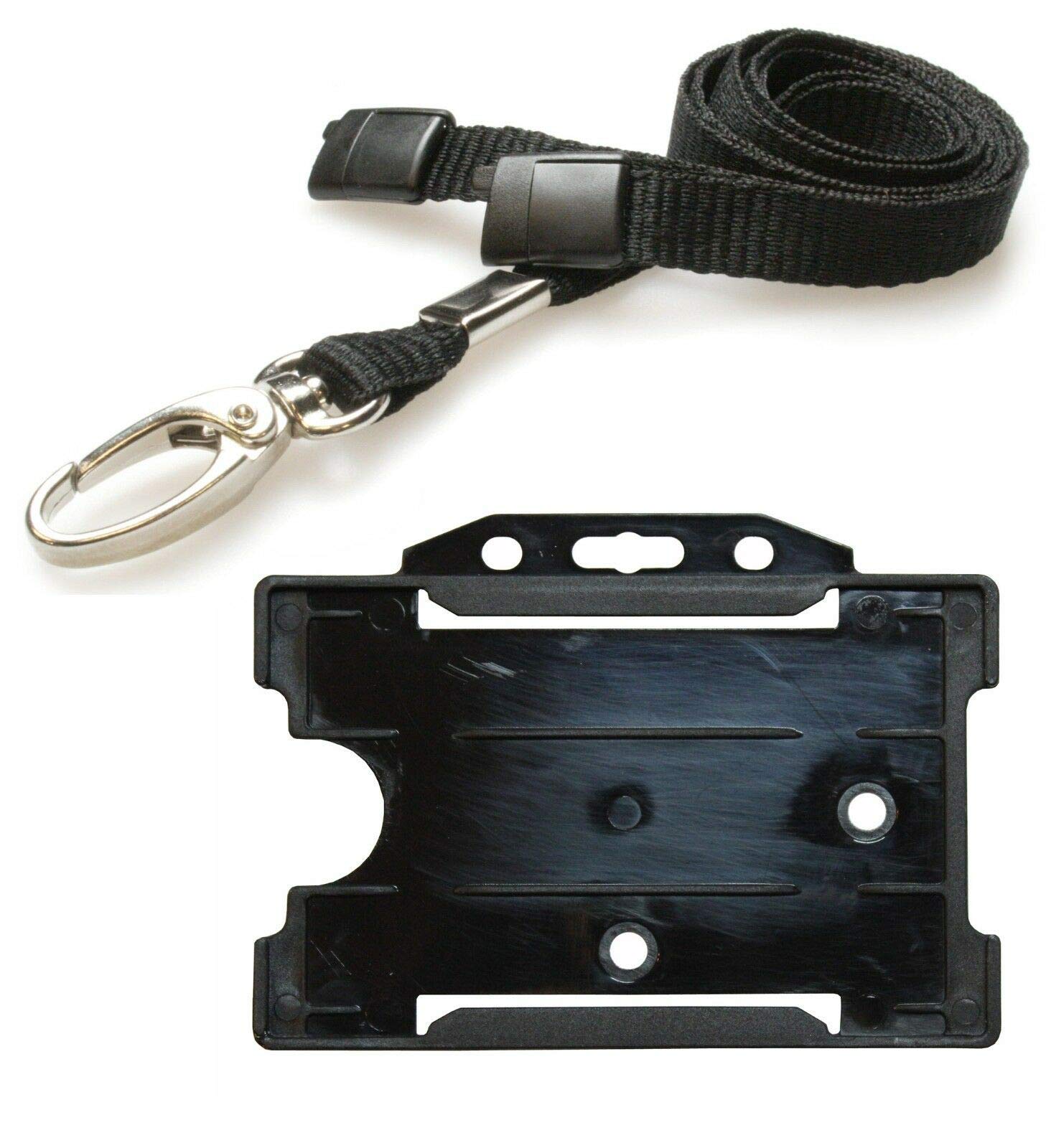 PCL Media ltd Black Lanyard with Card Holder Neck Strap Lanyard with Metal Clip and Breakaway Safety Clip & Black Rigid ID Card Holders All ECO Friendly