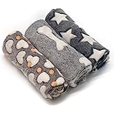 1 Pack 3 Puppy Blankets Super Soft Warm Sleep Mat Grey Cute Print Fluffy Fleece Pet Flannel Throw Dog Blankets for Small Dogs