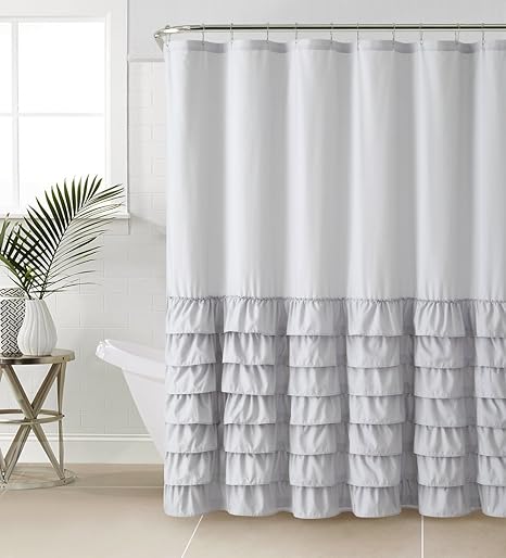 Vcny Melanie Ruffle Shower Curtain Gray Amazon Co Uk Kitchen Home