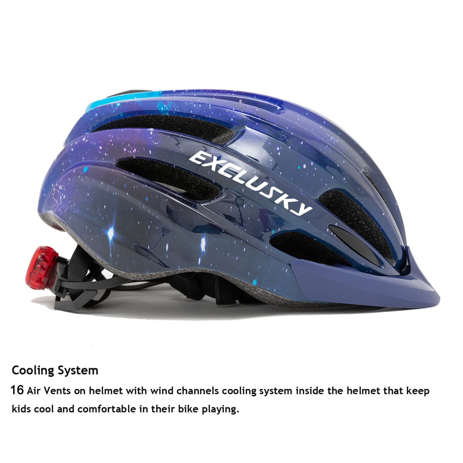 Exclusky Kids Bike Helmet with LED Light – Adjustable Multi-Sport Youth Helmet for Boys & Girls, Ages 5-12, Fits 50-57cm, Cycling Safety Gear