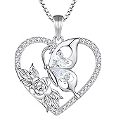 YL Women's Butterfly Necklace 925 Sterling Silver Flower Rose Pendant Birthstone Halo Jewelry