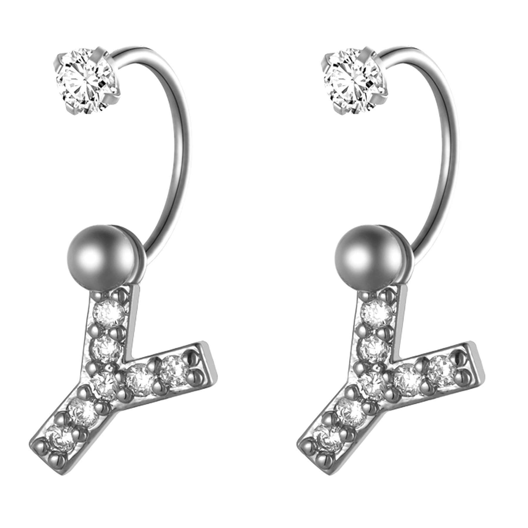 Cupimatch Zircon Dangle Circular Barbells Stud Earrings Alphabet 26 Initial Letters Stainless Steel Navel Button Rings jewelry Gift for Women Girls
