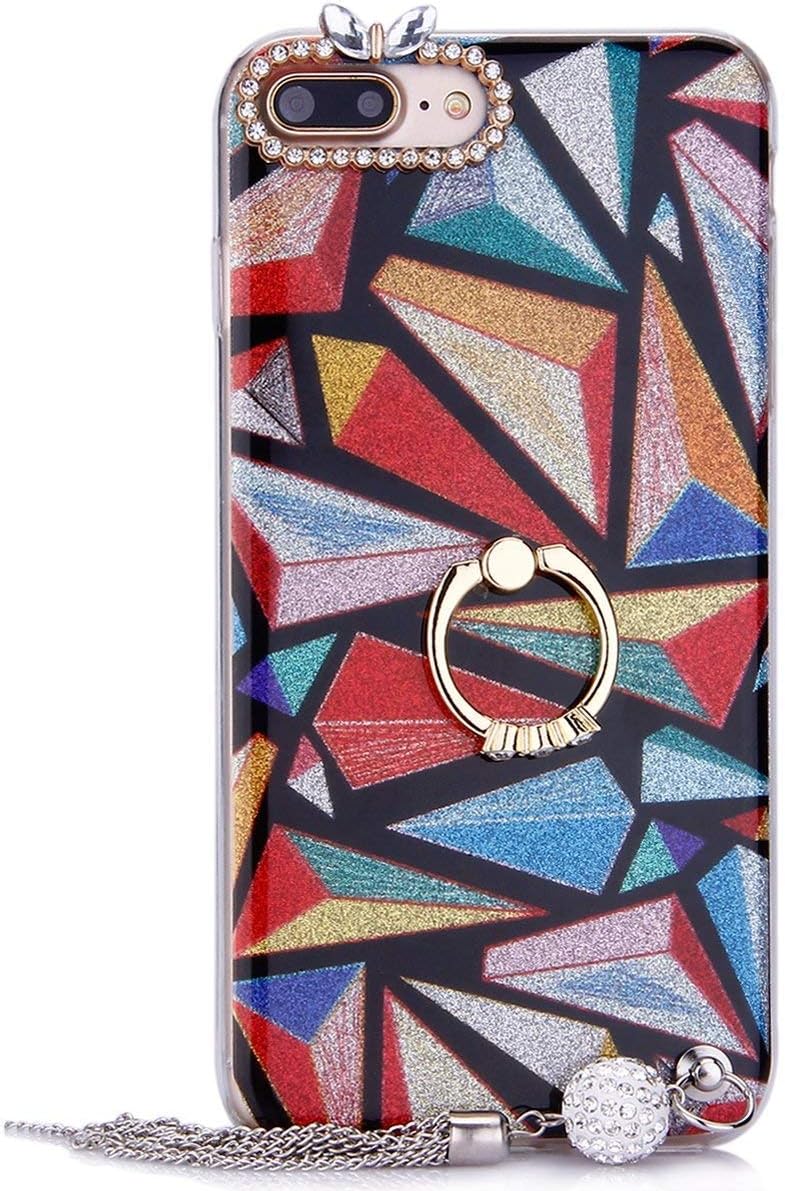 Felfy Silicone Case for iPhone 8 Plus, iPhone 7 Plus Protective Case Glitter, iPhone 8 Plus Mobile Phone Case Soft Silicone TPU Case Bumper Luxury Bling Crystal Rhinestone Diamond Case with Ring Stand
