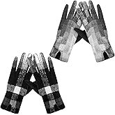 Chicingyou 2 Pair Winter Plaid Gloves for Women Fleece Women Gloves with Touchscreen Fingers Warm Velvet Plaid Mitten for Cold Weather