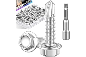 mxuteuk #8×3/4" Self Tapping Screws,410 Stainless Steel Self Tapping Screws for Metal,Self Drilling Screws,Hex Washer Head Sheet Metal Screws Suitable for Wood, Metal or Tough Materials (200PCS)