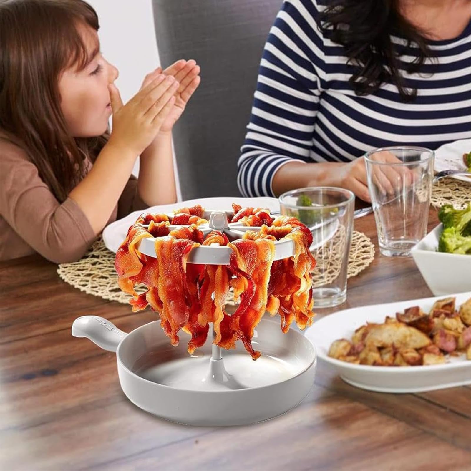 SHENGYIG Mikrowelle Speckkocher, Vertikal Mikrowelle-Speckschale, Abnehmbar Speck-Mikrowellenschale, mit Griff Mikrowellen Speckgitter, für Grillen von Speck, Erhitzen von Gemüse 7