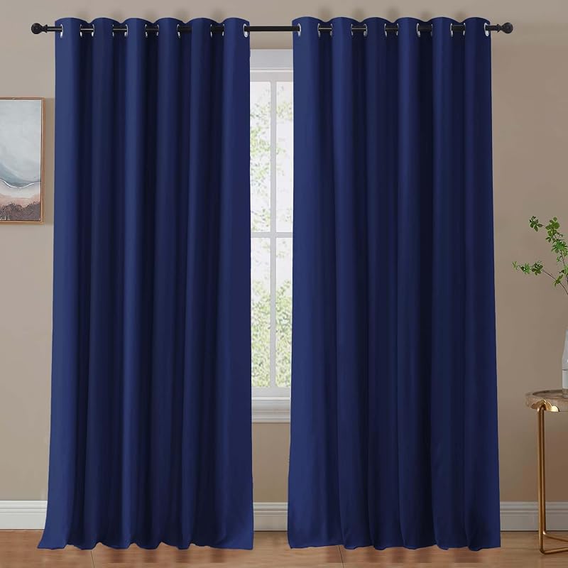Aspire Homeware Blackout Curtains 90x90 Navy Eyelet 2 Panels Thermal