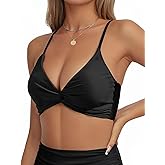 Vivola Bikini Tops for Women Adjustable Laced-up Back Design Swimsuit Top Sexy Twist V Neck Front Push Up Bathing Suit Top