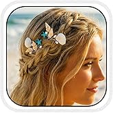 Brishow Seashell Hair Pins with Blue Starfish and Pearls, U-Shaped Bridal Wedding Hair Clips for Beach Mermaid Party (2Pcs)