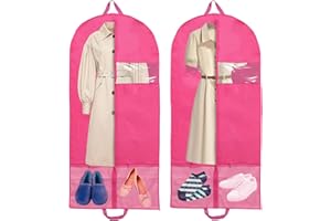 Likorlove Suit Bags for Closet Storage and Travel, 51" Garment Bags for Travel and Storage, Gusseted Suit Cover Protector for with 2 Large Pockets and 2 Carry Handles for Dress, Coats, Pink (2 Pack)