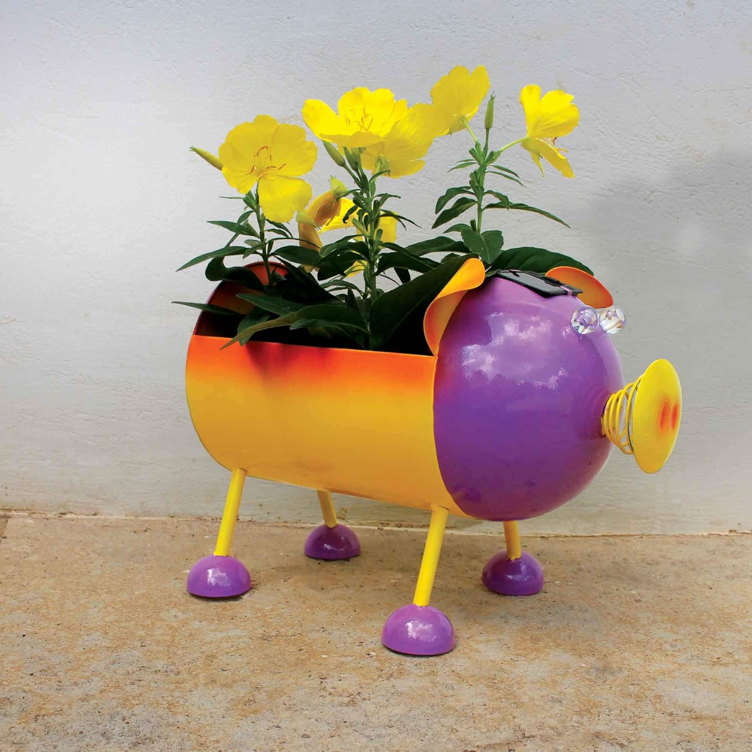Smarty Gadgets - Piggy Planter Yard Décor, Outdoor Art Decoration with Solar LED Eyes, Colorful Deco Bowl for Fruits, Flowers or Succulents in Your Garden, Balcony, Terrace or Patio 12x7x8 Inch