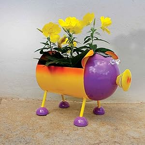 Smarty Gadgets - Piggy Planter Yard Décor, Outdoor Art Decoration with Solar LED Eyes, Colorful Deco Bowl for Fruits, Flowers or Succulents in Your Garden, Balcony, Terrace or Patio 12x7x8 Inch
