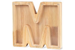 weallbuy Piggy Bank for Kids Personalized A-Z Letter Piggy Bank Wooden Transparent Letter Money Box Decoration Creative Money jar Gifts for Birthday, Christmas and Thanksgiving Day (M)