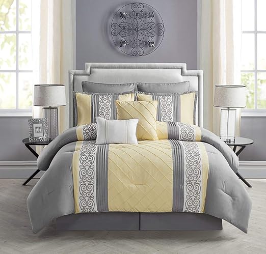 Amazon Com Vcny 8 Piece Farion Comforter Set Queen Yellow Home