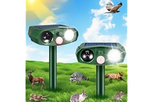 JAHYELEC 2Pack Ultrasonic Cat Repellent Outdoor Solar Animal Repeller with Motion Detection Waterproof Animal Deterrent with Flashlight Deer Repellent Devices for Squirrel Bird Rabbit Skunk Repellent for Yard