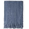 BOURINA Navy Throw Blanket 60x80 Inches Throw Textured Solid Soft Sofa Throw Couch Knitted Decorative Blanket