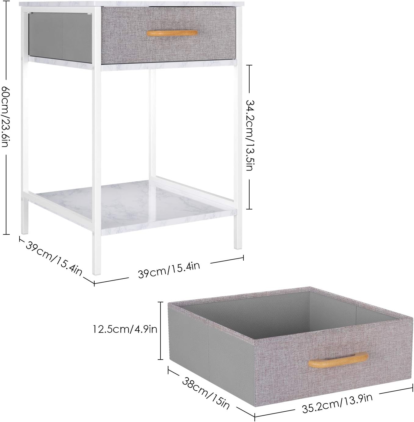 HOMFA Nightstand, 2-Tier End Table Side Table with Drawer, Shelf Dresser Storage Organizer and Open Shelf, Accent Table Modern Furniture in Bedroom Home -