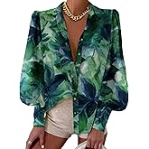 BTFBM Women Fashion Button Down Shirts 2026 V Neck Boho Printed Long Sleeve Blouses Dressy Casual Spring Fall Tops