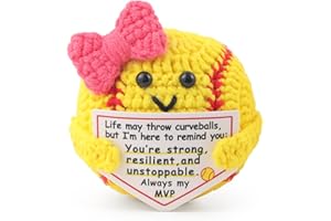 Rimvoe Crochet Positive Softball, with Bow and Motivational Message Card, Knitted Softball Gift for Players, Teammates or Lovers