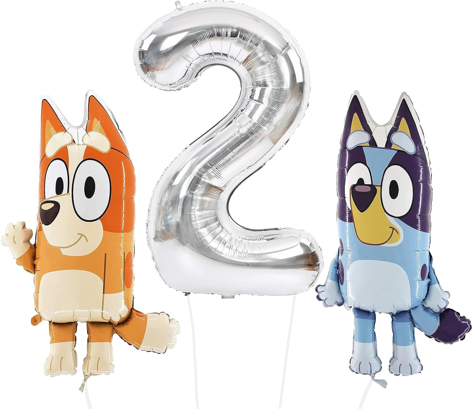 Toyland® Bluey & Bingo Foil Balloon Pack - 2 x 80cm (32") Character Balloons & 1 x 101cm (40") Spotty Number Balloon - Kids Party Decorations