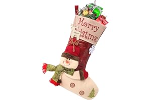 Yunaeduo Christmas Stockings - 18.5" Large Christmas Stocking, 3D Cute Snowman Xmas Stockings with Name Tages, Christmas Decorations for Tree, Bed, Stairs & Fireplace