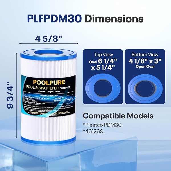 POOLPURE OVAL FILTER SPA FILTER PDM30 COMPATIBLE WITH DREAM MAKER HOT TUBS 461269, 261272, 361269, 461272, 30 SQ.FT HOT TUB FILTER CARTRIDGE 2PACK