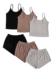 GORGLITTER Women's 3 Sets Ribbed Pajamas Set