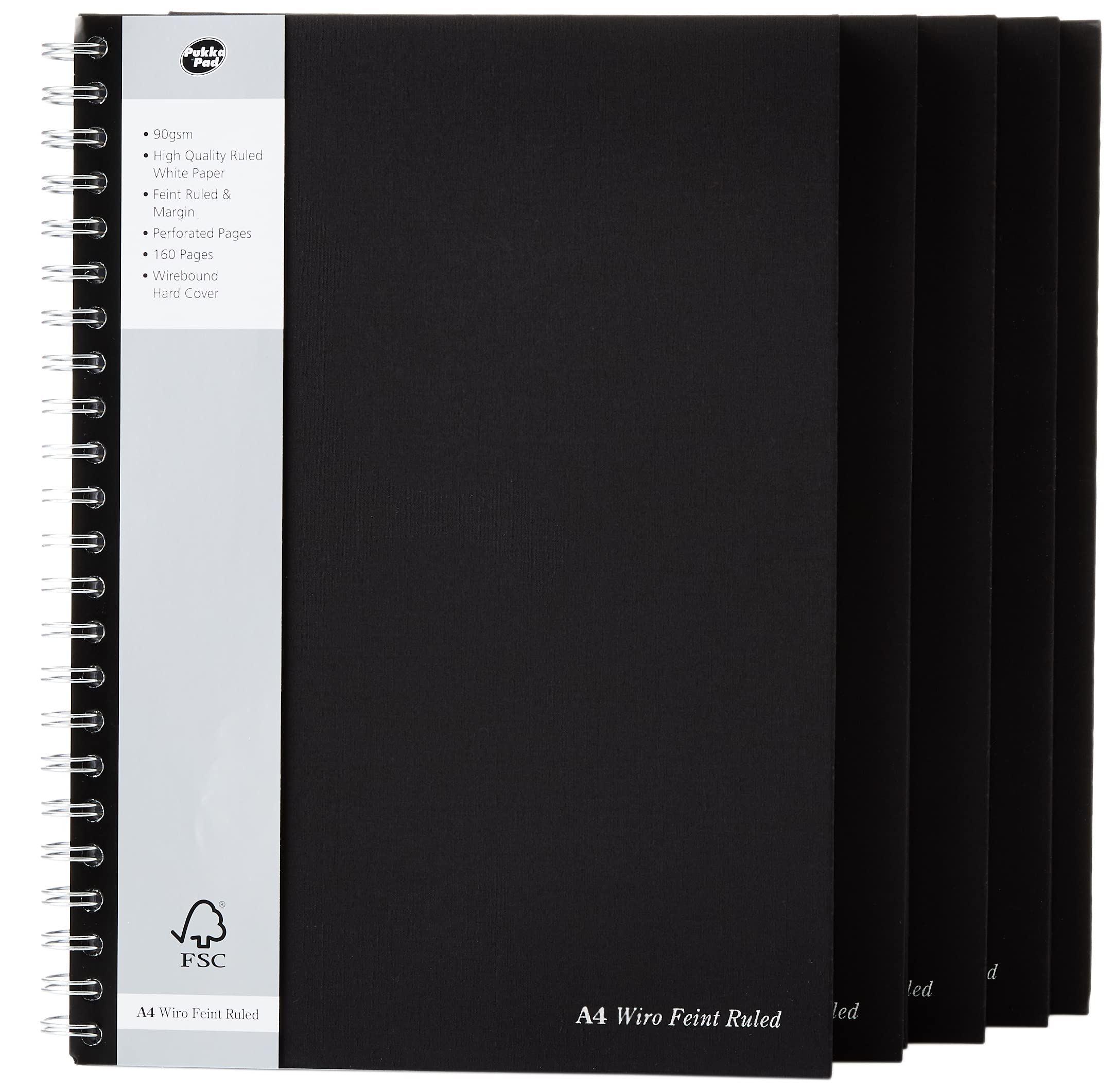 Pukka Pad A4 Ruled Feint and Margin Wire Bound Manuscript Book - Black (160 Pages)