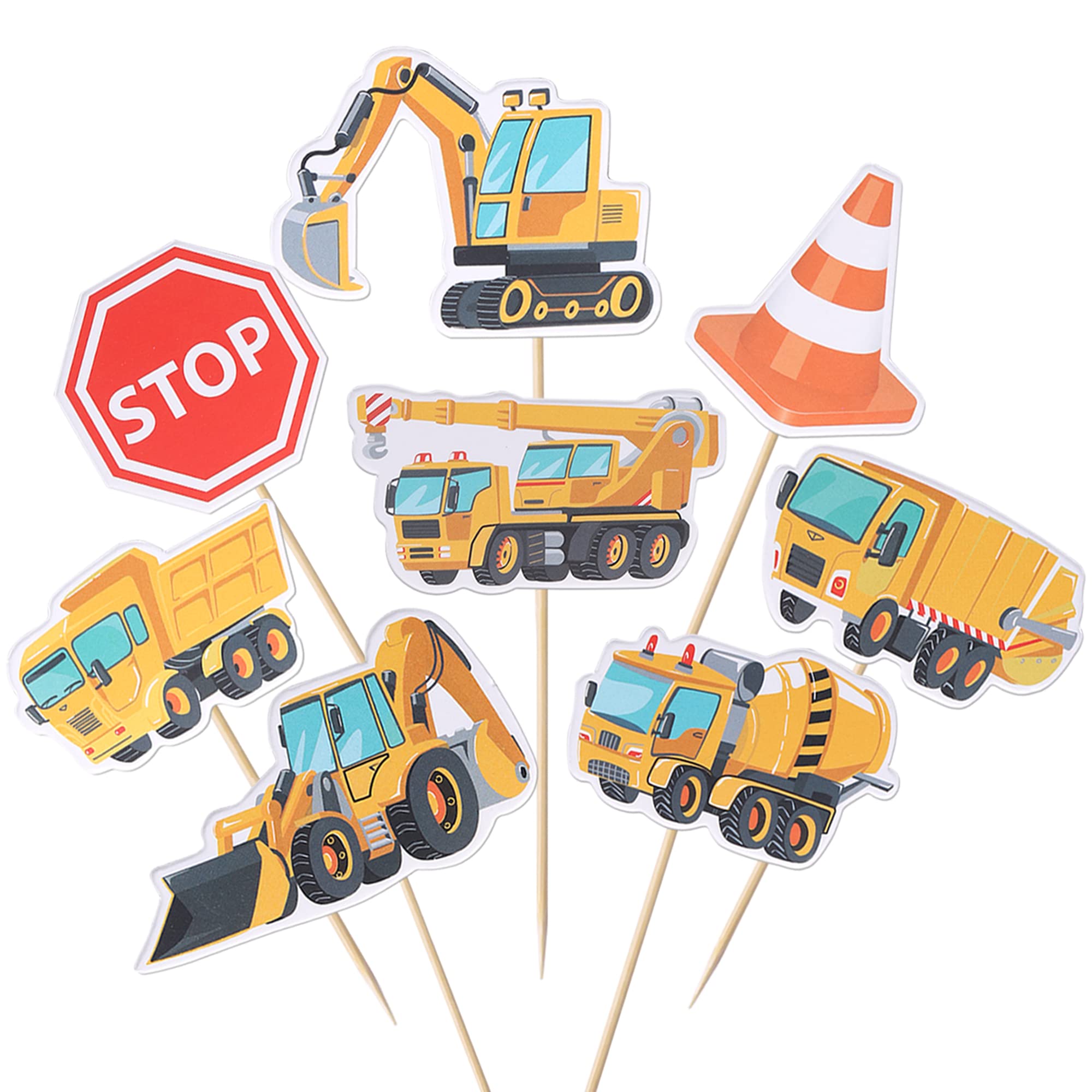 SYKYCTCY 32 Pack Construction Cupcake Toppers Dump Truck Excavator Tractor Party Stop Sign Cupcake Picks Kids Birthday Construction Theme Baby Shower Party Cake Decorations Supplies