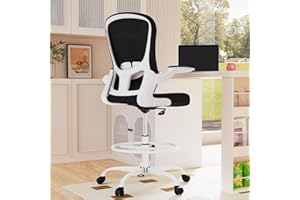 SILYBON Drafting Chair, Tall Office Chair with Flip-up Armrests Executive Ergonomic Computer Standing Desk Chair, Office Drafting Chair with Lumbar Support and Adjustable Footrest Ring