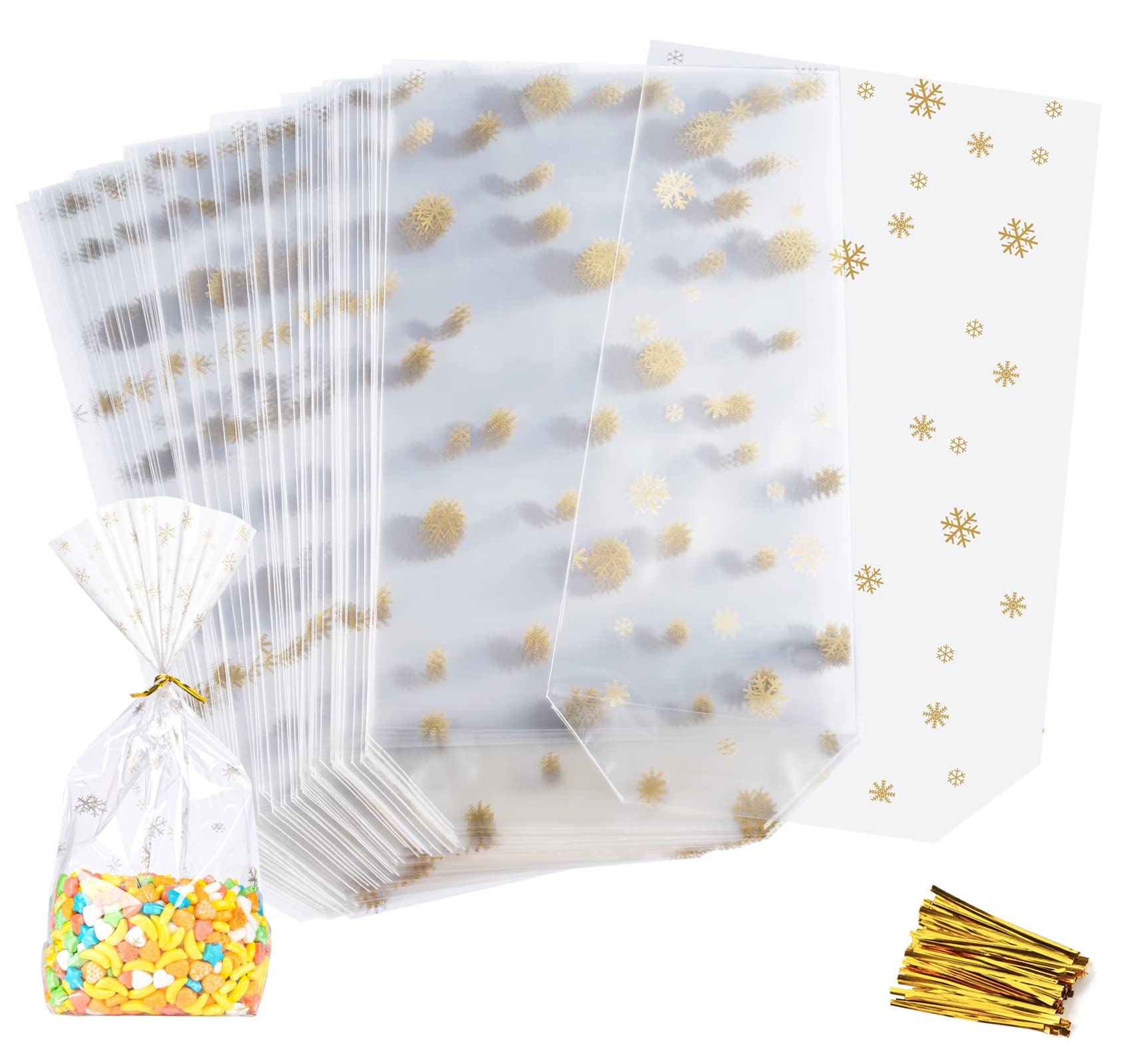 Photo 1 of 100 Pcs Christmas Cellophane Bags Snowflake Goodie,Lemonfilter 7 x 11 inch Clear Goodie Cellophane Treat Bags,Clear Gift Bags with Twist Ties for Cookies,Cello Candy Bags for Christmas Party Supplies
