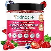 Adndale 90 CT Magnesium Glycinate Gummies 400 mg/Serv with Ashwagandha, Magnesium Malate & Taurate, Sugar Free Magnesium Gummies for Adults & Kids.