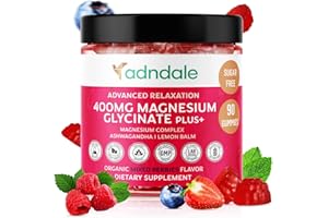 Adndale 90 CT Magnesium Glycinate Gummies 400 mg/Serv with Ashwagandha, Magnesium Malate & Taurate, Sugar Free Chews for Adults & Kids.