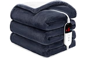 BENFOX Premium Heated Blanket Twin 62"×84" - Super Soft Electric Blanket with 6 Heating Levels, Fast Heating Flannel Blanket for Couch & Bed - Auto Shut-Off - Machine Washable（Navy Blue）