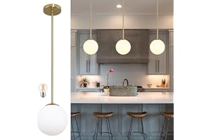 Bagood 6" Globe Pendant Light Gold Mid Century Pendant Light Globe Pendant Lights Kitchen Island Brushed Brass Finished with Milk Glass Lampshade Adjustable Ceiling Light Fixtures for Kitchen