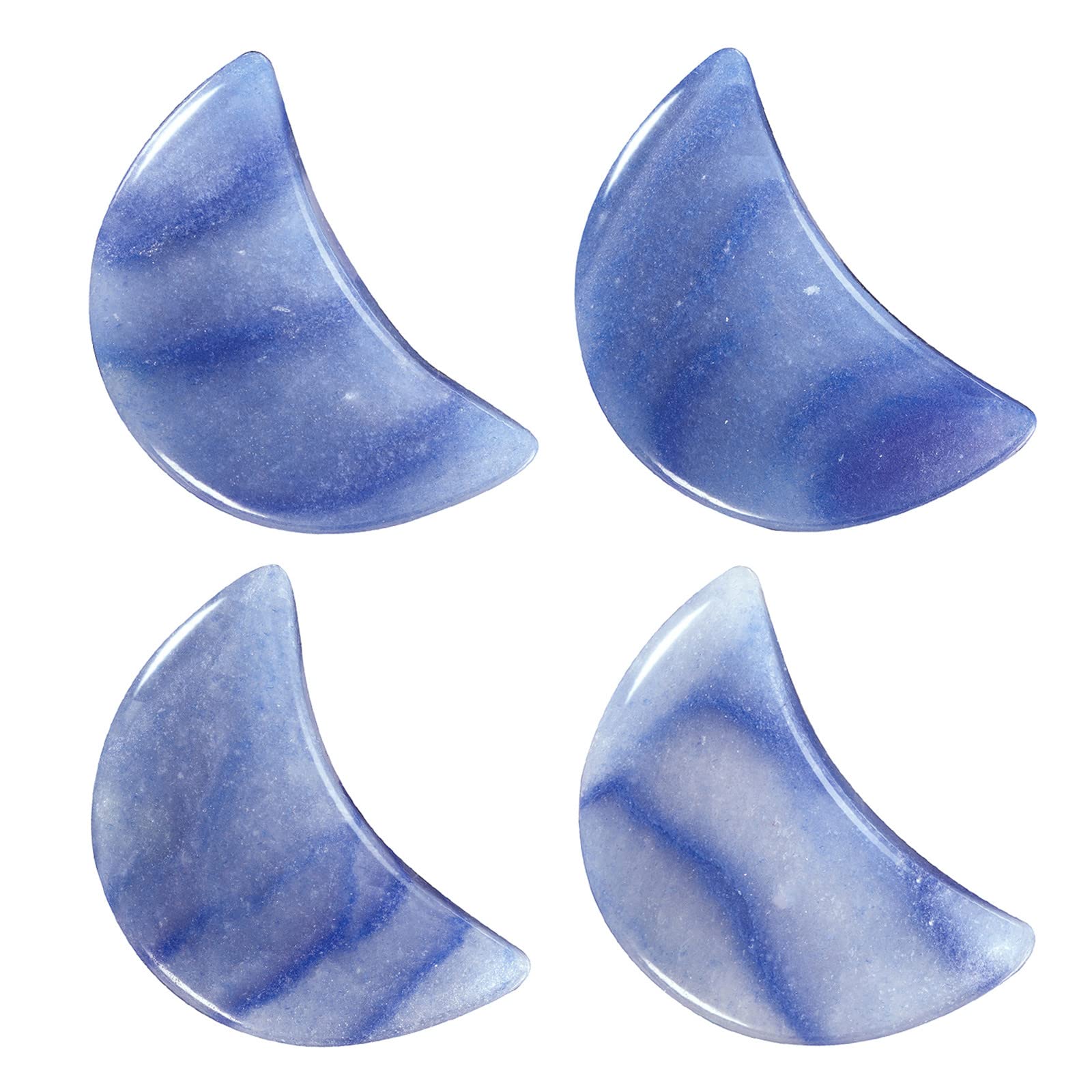 Nupuyai 4pcs Moon Shape Blue Aventurine Crystal Palm Pocket Worry Stone Set, Polished Reiki Stone for Chakra Healing Jewellery Making Home Decor