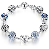 YOUFENG Love Beads Charms Bracelet for Women Snake Chain Unicorn Charm Flower Charms Bracelets Birthday Gifts for Her Amethyst Bracelet