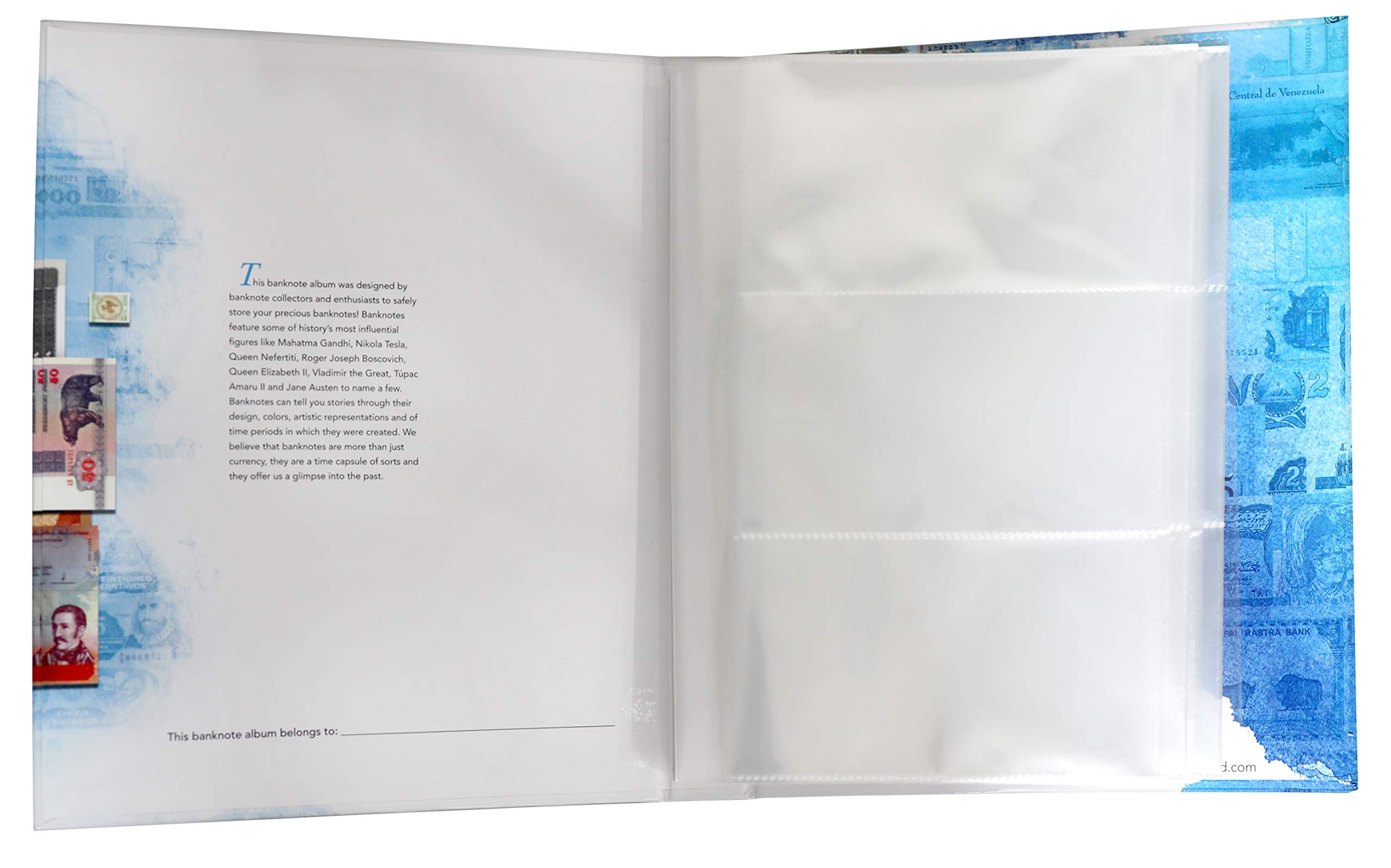 Banknote World Currency Collecting Album, Blue, 100 Pockets