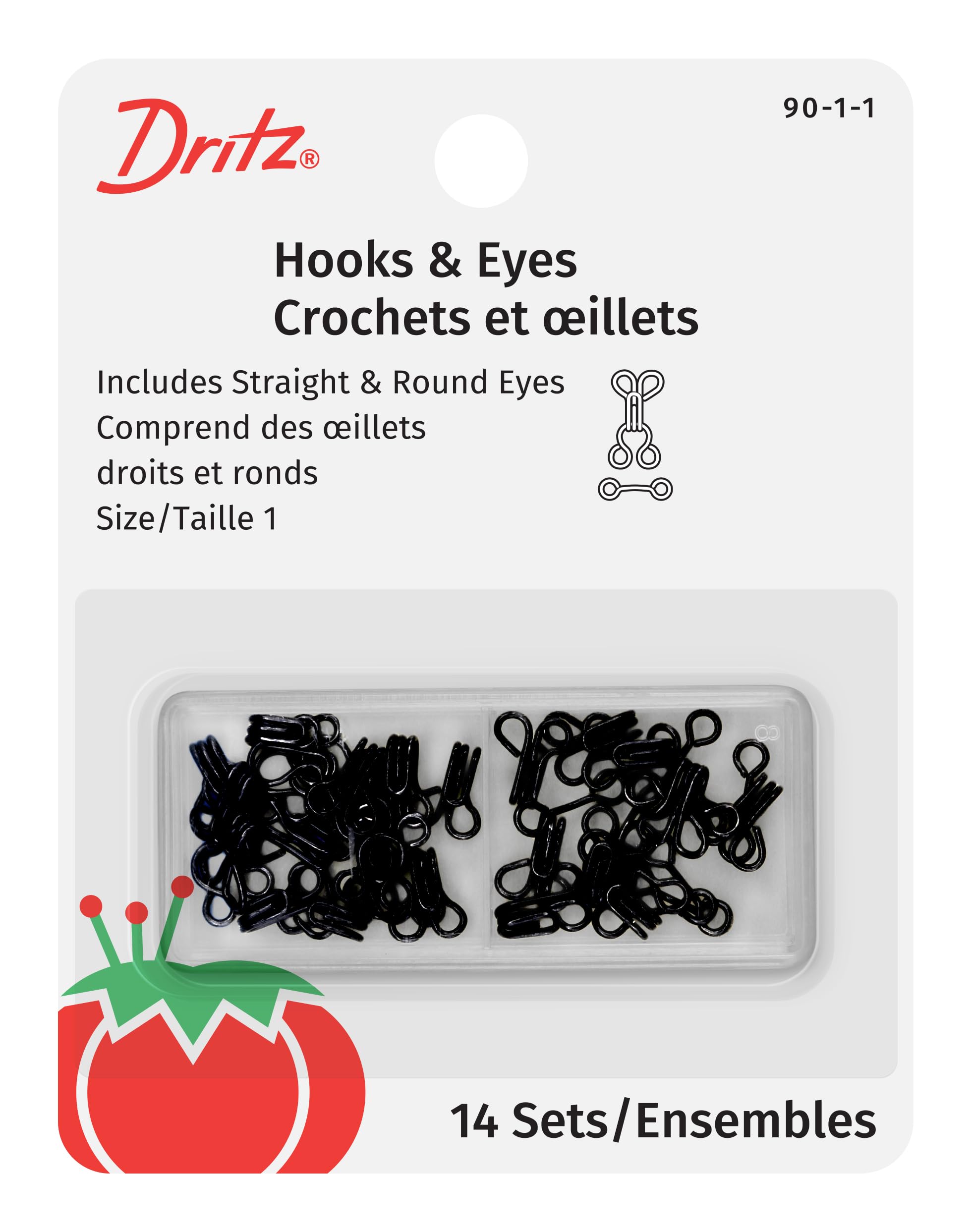 Dritz Hooks & Eyes, Alloy Steel, Black, Size 1