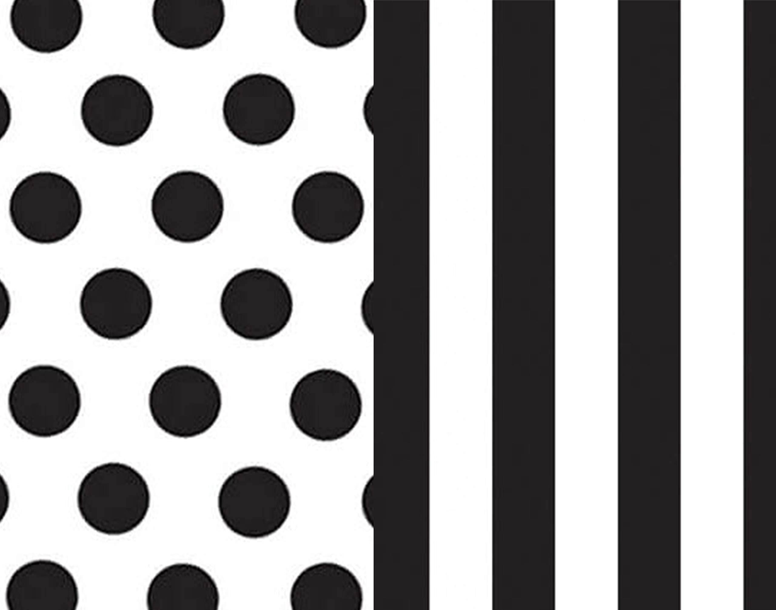 Black and White Gift Wrap Tissue Paper for All Occasions. 24-Pack Includes 12 Each of Polka Dot & Stripe Patterned Sheets. Premium Quality Large 20 x 30 Squares