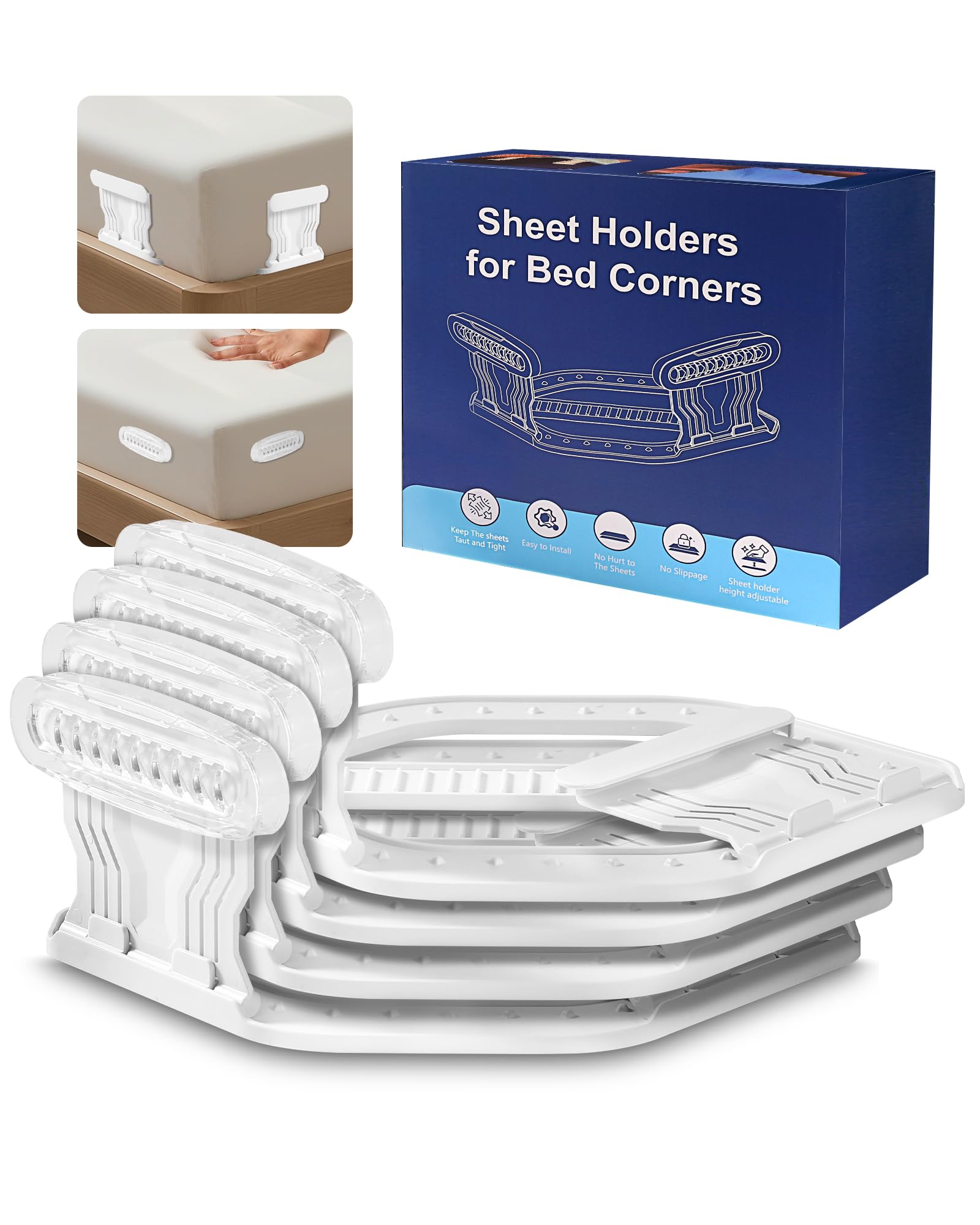 Photo 1 of HACIRJNG Upgraded Bed Sheet Holders for Corners Set of 4 - Universal Fit Bed Sheet Grippers for All Mattress Types | Easy to Install and Remove, No More Loose Bedding, Keep Undisturbed Sleep