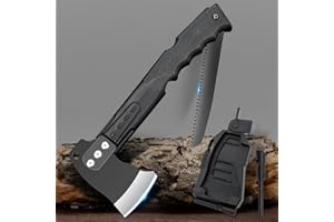 SNBNX Multifunctional Hammer Head Axe Survival Tactical Tool - Folding Saw, Flintstone Whistle with Axe Sheath - Camping Hatchet for Outdoor Hiking