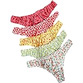 SHENHE Women's 5 Pack Thongs Underwear Low Rise Frilly Panties Tangas Fruit Print Cute Underwear
