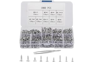 BAYIDUN 1080 Pcs Small Screws M2/M2.5/M3, Phillips Flat Head Cross Screws, Tiny Silver Self Tapping Screws, Micro Multifunctional Cabinet Electronic Accessories Screws for Woodworking(Stainless Steel Silver)