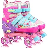 LEVYTEMP Kids Roller Skates for Girls Kids with Light Up Wheels, Adjustable 4 Sizes (10C-7.5Y), Star Design, Triple Safety System, Ideal Gift for Ages 3-12