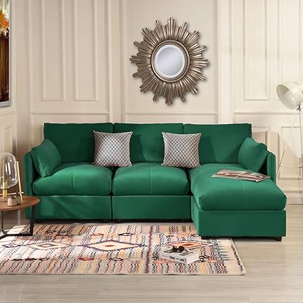 Amazon Com Emerald Green Velvet Sectional Sofa Couch With Amazon Com Emerald Green Velvet Sectional Sofa Couch With