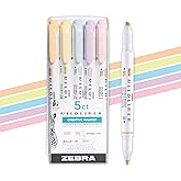 Zebra Pen MILDLINER No Bleed Highlighter, Gentle Colors, Dual Tip, 5-Pack | Broad and Fine Point Tip Marker Set, Ideal for Bible Highlighting, Journaling, School, Teacher and Office Supplies (78705)