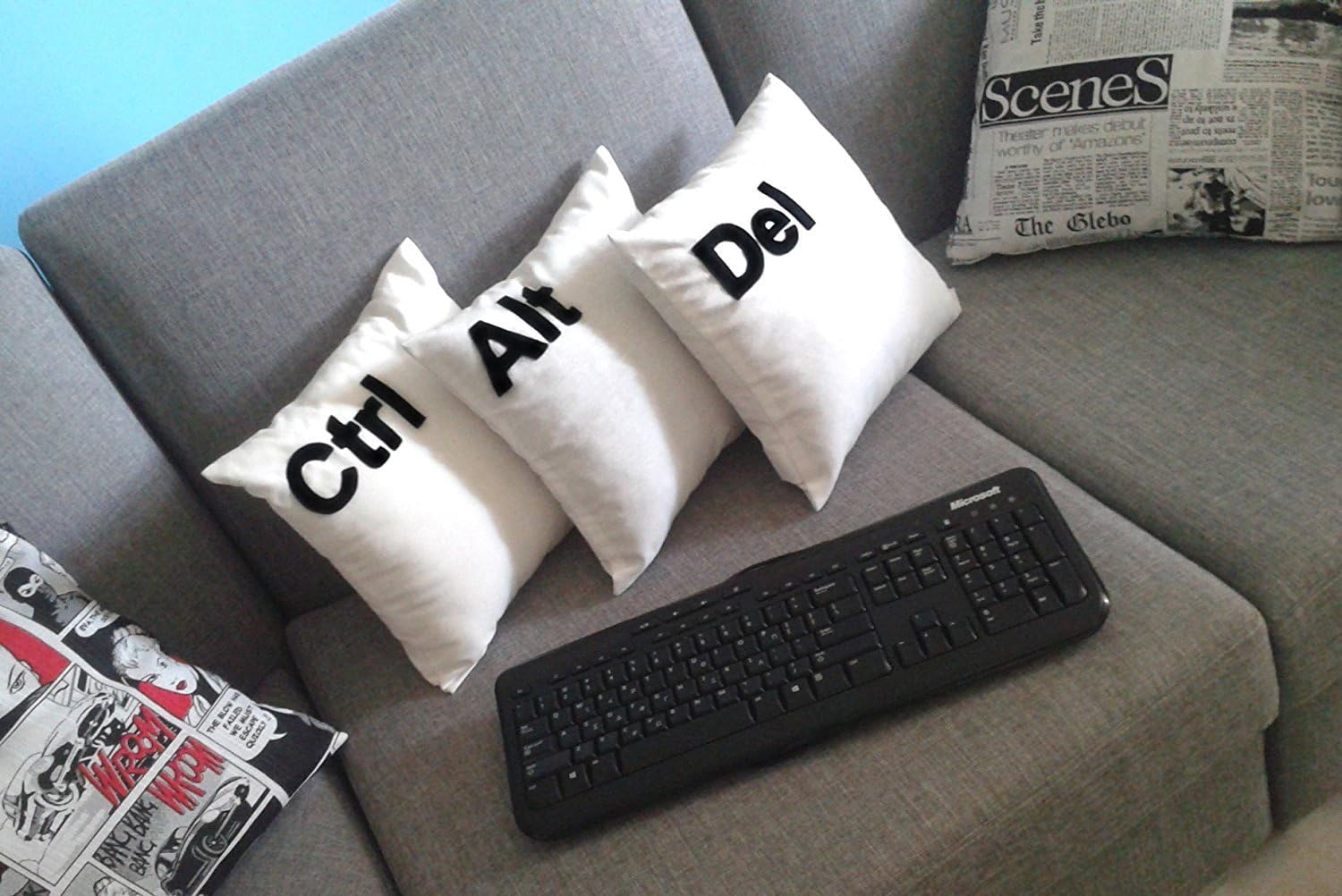 Amazon Com 3 Pcs Set Ctrl Alt Del Cushion Covers White