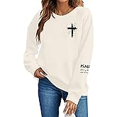 MOUSYA Women Christian Sweatshirt Psalms 91 Sleeve Print Sweatshirt Bible Verse Pullover