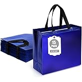 VGOODALL 15 Pack Gift Bags with Handles, 12.6" x 5" x 11" Large Blue Reusable Gift Bags Bulk for Christmas Birthday Wedding Party
